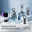 Black Portable Magnetic Phone Mount with MagLock - Multi-Functional Foldable Tripod Stand for Desktop, Travel & Vlogging, Strong Dual Magnet Design for iPhone & Android
