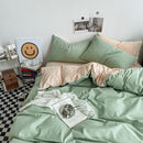 Light green and light camel color Washed Cotton Bedding Set - Solid Color Fitted Sheet Style, 4-Piece Set for 1.5m Bed, Includes 10 Random Color Quilt Fasteners(1.5m)