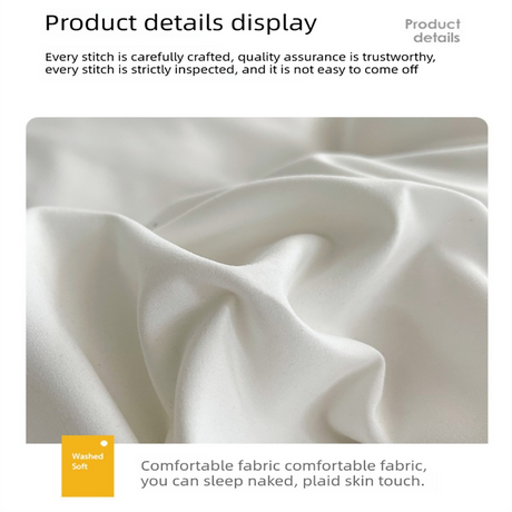 Light green and light camel color Washed Cotton Bedding Set - Solid Color Fitted Sheet Style, 4-Piece Set for 1.5m Bed, Includes 10 Random Color Quilt Fasteners(1.5m)