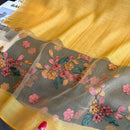 Khaki Elegant Embroidered Begonia Flower Long Scarf for Women - Beaded Faux Silk Shawl with Floral Design, Lightweight Sunscreen Wrap for Spring Autumn Daily Wear