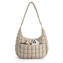Khaki Ruched Cloud Shoulder Bag with Puffy Down Cotton Padded Dumpling Shape Lightweight Crossbody Handbag for Local Women Fashionable Daily Essential