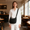 Black Ruched Cloud Shoulder Bag with Puffy Down Cotton Padded Dumpling Shape Lightweight Crossbody Handbag for Local Women Fashionable Daily Essential