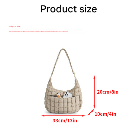 Black Ruched Cloud Shoulder Bag with Puffy Down Cotton Padded Dumpling Shape Lightweight Crossbody Handbag for Local Women Fashionable Daily Essential