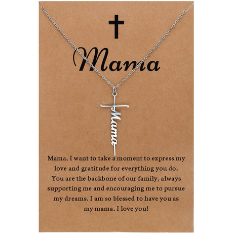 Stainless Steel Cross Necklace for Women Mother's Day Holiday Gift Elegant Jewelry Piece for Local Standard Everyday Wear(mama)
