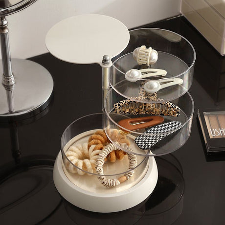 Rotating Jewelry Storage Box Transparent Multi-Compartment Design for Earrings and Hair Accessories Space-Saving Organization Solution for Local Vanities(Five layers)