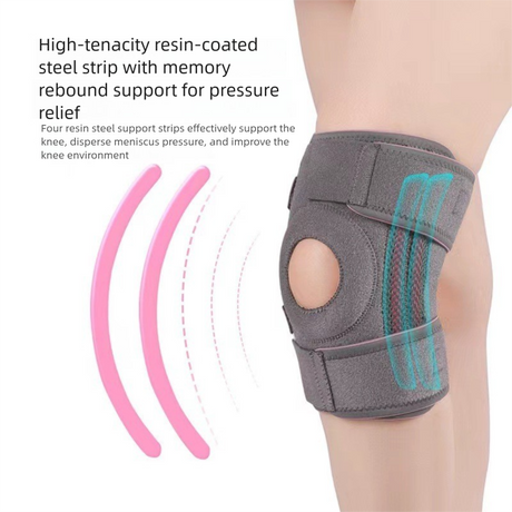 Grayish purple Adjustable Open Patella Knee Brace with Spring Support and Compression Straps for Basketball Squats and Running Joint Protection for Local Athletes