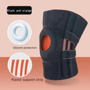 Black and orange Adjustable Open Patella Knee Brace with Spring Support and Compression Straps for Basketball Squats and Running Joint Protection for Local Athletes