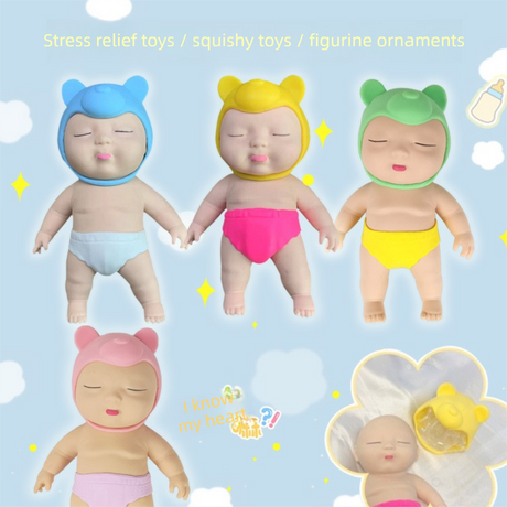 Black 26CM Large Squeeze Ugly Doll Stress Relief Toy Slow Rebound TPR Sand-Filled Squishy Figure for Local Home Pretend Play and Anxiety Reduction(Yellow hat and red trousers)