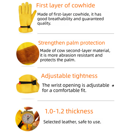 Size L Golden Yellow Top-Grain Cowhide Protective Work Gloves, Durable Wear-Resistant Labor Safety Solution for Local Industrial Professionals