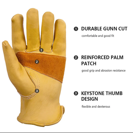 Size L Golden Yellow Top-Grain Cowhide Protective Work Gloves, Durable Wear-Resistant Labor Safety Solution for Local Industrial Professionals