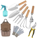 9-Piece Gardening Tool Set - Heavy Duty Stainless Steel with Beechwood Handles - Complete Garden Kit including Storage Tote, Hand Trowel, Rake, Pruning Shears and Gloves, Durable Gift Ready Solution