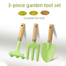 Mini Gardening Tool Set - 3-Piece Natural Wood Handle and Sturdy Metal Shovel Rake Spade - Ideal for Children, Succulent Care and DIY Indoor Potting, Compact Daily Solution for Home and Yard