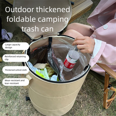 Black Foldable Camping Trash Can with Lid - Large Capacity Heavy Duty Pop Up Rubbish Bin - Portable Storage Bag for Caravan, Picnic, Gardening and Outdoor Adventures - Space Saving Design(Size: S)