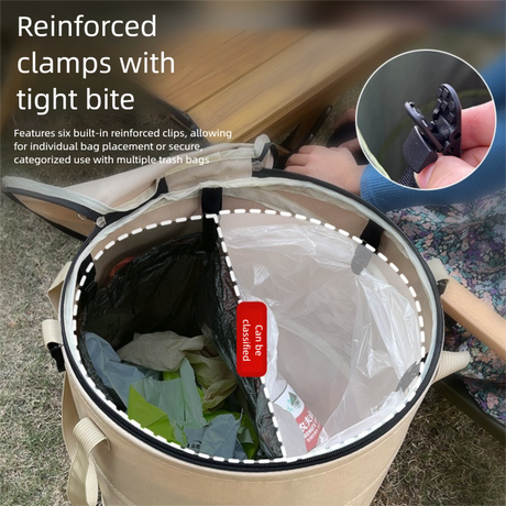 Black Foldable Camping Trash Can with Lid - Large Capacity Heavy Duty Pop Up Rubbish Bin - Portable Storage Bag for Caravan, Picnic, Gardening and Outdoor Adventures - Space Saving Design(Size: M)