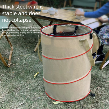 Army green Foldable Camping Trash Can with Lid - Large Capacity Heavy Duty Pop Up Rubbish Bin - Portable Storage Bag for Caravan, Picnic, Gardening and Outdoor Adventures - Space Saving Design(Size: S)