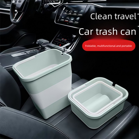 Beige Foldable Car Trash Can and Multi-Functional Storage Bin - Includes 5 Rolls of Bags - Leak-Proof Waterproof Design for Road Trips, Camping and Daily Commuting - Space Saving Portable Organiser(medium)