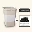 Beige Foldable Car Trash Can and Multi-Functional Storage Bin - Includes 5 Rolls of Bags - Leak-Proof Waterproof Design for Road Trips, Camping and Daily Commuting - Space Saving Portable Organiser(large)