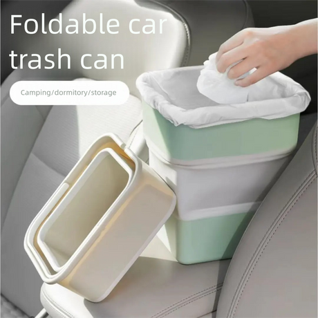Light green Foldable Car Trash Can and Multi-Functional Storage Bin - Includes 5 Rolls of Bags - Leak-Proof Waterproof Design for Road Trips, Camping and Daily Commuting - Space Saving Portable Organiser(medium)