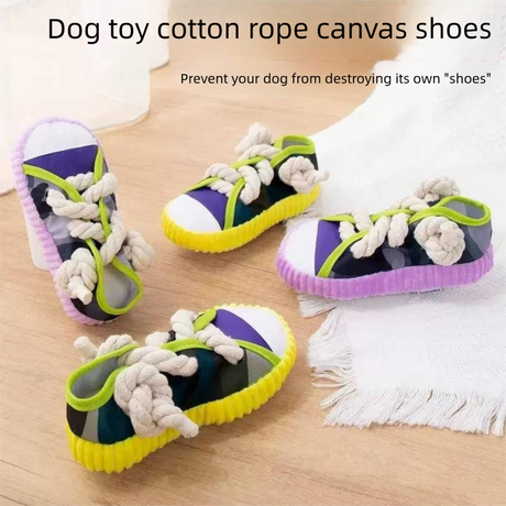Grey Squeaky Canvas Shoe Dog Toy - Durable Realistic Sneaker Design for Chewing and Teething, Interactive Boredom Buster with Built-in Squeaker, Daily Play and Training Solution for Pets