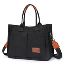 Black Large Canvas Tote Bag for Women - Multi-Pocket Utility Organiser with Wide Adjustable Shoulder Strap - Trendy Crossbody and Handheld Bag for Work, Shopping and Travel - Daily Comfort Solution