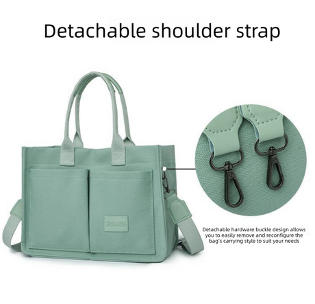 Black Large Canvas Tote Bag for Women - Multi-Pocket Utility Organiser with Wide Adjustable Shoulder Strap - Trendy Crossbody and Handheld Bag for Work, Shopping and Travel - Daily Comfort Solution