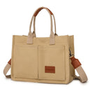 Khaki Large Canvas Tote Bag for Women - Multi-Pocket Utility Organiser with Wide Adjustable Shoulder Strap - Trendy Crossbody and Handheld Bag for Work, Shopping and Travel - Daily Comfort Solution