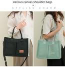 Khaki Large Canvas Tote Bag for Women - Multi-Pocket Utility Organiser with Wide Adjustable Shoulder Strap - Trendy Crossbody and Handheld Bag for Work, Shopping and Travel - Daily Comfort Solution