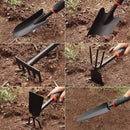 4-Piece Garden Hand Tool Set - Heavy Duty Steel with Ergonomic Non-Slip Grips - Includes Trowel, Transplanter, 5-Prong Rake and Dual-Purpose Hoe for Weeding, Planting and Shell Digging
