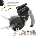 Black Dual Retractable Dog Leash - Tangle-Free 360 Degree Rotation - Built-in LED Flashlight, Individual Brake and Lock System for Two Dogs, Safety for Night Walking and Outdoor Training