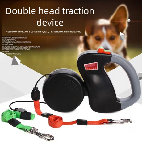 Blue Dual Retractable Dog Leash - Tangle-Free 360 Degree Rotation - Built-in LED Flashlight, Individual Brake and Lock System for Two Dogs, Safety for Night Walking and Outdoor Training