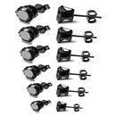 6-Pair Black Stainless Steel Stud Earring Set - Classic 6-Prong Crown Setting with Sparkling Round Cubic Zirconia in Multiple Sizes - Durable Skin-Friendly Jewelry for Daily Wear and Stacking