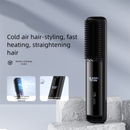 Black Wireless Rechargeable Hair Straightener Brush with LCD Display - USB-C Fast Charging, 3 Heat Settings, Cool Air Function - Portable Ceramic Heating Comb for Travel and Home Use