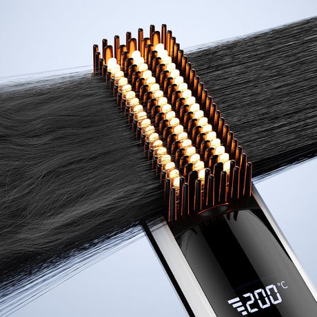 Green Wireless Rechargeable Hair Straightener Brush with LCD Display - USB-C Fast Charging, 3 Heat Settings, Cool Air Function - Portable Ceramic Heating Comb for Travel and Home Use