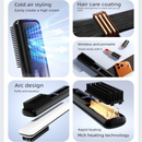 Green Wireless Rechargeable Hair Straightener Brush with LCD Display - USB-C Fast Charging, 3 Heat Settings, Cool Air Function - Portable Ceramic Heating Comb for Travel and Home Use