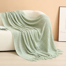 Mint green Elegant Openwork Knitted Throw Blanket with Tassels - 127x180cm Large Decorative Soft Sofa Blanket for Living Room & Bedroom - Breathable Cozy Cover for Travel & Office Nap