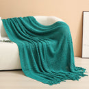 Dark green Elegant Openwork Knitted Throw Blanket with Tassels - 127x180cm Large Decorative Soft Sofa Blanket for Living Room & Bedroom - Breathable Cozy Cover for Travel & Office Nap