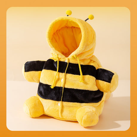 L Size Cute Bee Windproof Insulated Pet Shoulder Bag with Security Buckle - Soft Reversible Flannel Tote for Small Dogs & Cats Up to 2KG