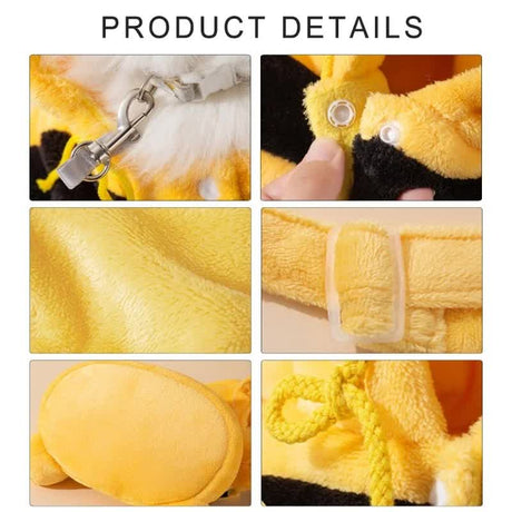 L Size Cute Bee Windproof Insulated Pet Shoulder Bag with Security Buckle - Soft Reversible Flannel Tote for Small Dogs & Cats Up to 2KG