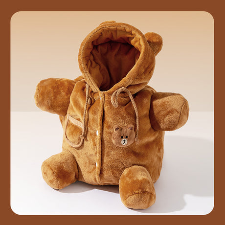 S Size Cute Bear Windproof Insulated Pet Shoulder Bag with Security Buckle - Soft Reversible Flannel Tote for Small Dogs & Cats Up to 2KG
