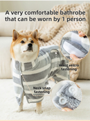 Brown Stripes Super Absorbent Pet Bathrobe with Waist Belt & Neck Snap - Full Coverage Quick-Drying Towel for Dogs & Cats (S Size)