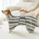 Brown Stripes Super Absorbent Pet Bathrobe with Waist Belt & Neck Snap - Full Coverage Quick-Drying Towel for Dogs & Cats (XL Size)