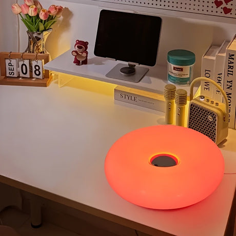 Retro Bauhaus Donut Bedside Lamp - Cordless Vibrant Orange Ambient Light and Sconce with Touch Dimming (USB Rechargeable)