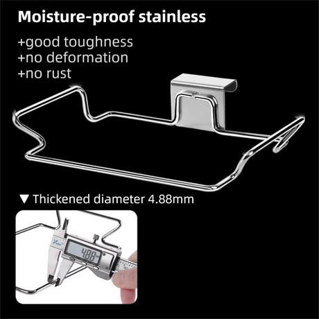 Stainless Steel Over-Cabinet Trash Bag Holder with Curved Ear Hook  - Heavy Duty Hanging Waste Bag Support for Home & Office