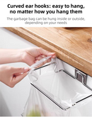 Stainless Steel Over-Cabinet Trash Bag Holder with Curved Ear Hook  - Heavy Duty Hanging Waste Bag Support for Home & Office