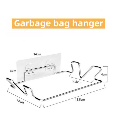 Stainless Steel Wall-Mounted Trash Bag Holder with Curved + V-Sharp Ear Hook  - Heavy Duty Waste Bag Support for Home & Office