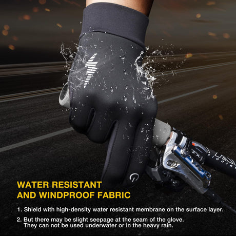 Black Windproof Thermal Sports Gloves with Touchscreen Fingertips & Anti-Slip Palm Grip for Running & Cycling (SD-01 Wrist-Tighten / L Size)