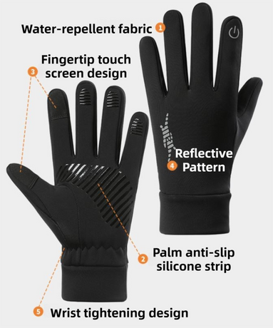 Grey Windproof Thermal Sports Gloves with Touchscreen Fingertips & Anti-Slip Palm Grip for Running & Cycling (SD-01 Wrist-Tighten / L Size)