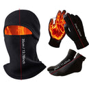 3-in-1 Black Winter Windproof and Thermal Sport Gear - Fleece Balaclava Hood, Touchscreen Gloves & Insulated Socks