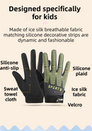 Black and Pink Breathable Cycling Gloves for Kids - Non-Slip Silicone Grip, Ice Silk & Shock-Absorbing Sports Mitts (M Size)