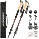 2-Pack Brown Aluminum Alloy Telescopic Trekking Poles with Secure External Lock & Accessory - 3-Section Adjustable Hiking Sticks(65-135cm)